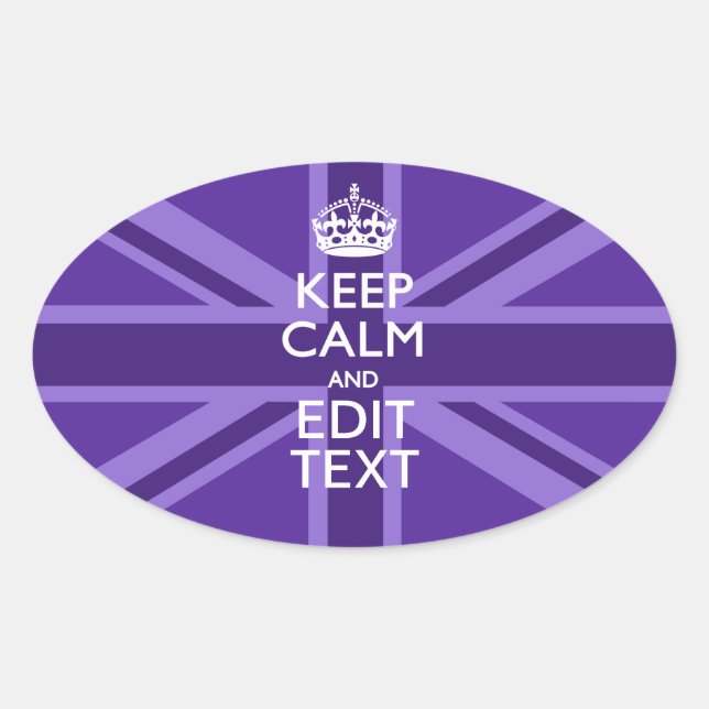 Purple Mauve Keep Calm And Your Text Union Jack Oval Sticker (Front)