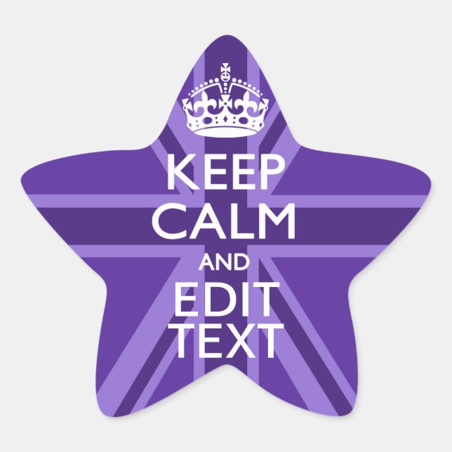 Purple Mauve Keep Calm And Your Text Union Jack Star Sticker (Front)
