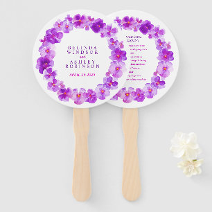 Purple mauve pansy watercolor wedding program fans