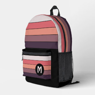 Purple Mauve Peach Orange Coral Red Black Stripes Printed Backpack