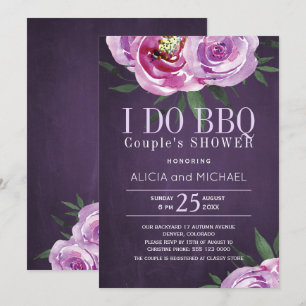 Purple mauve peonies i do bbq couples shower invitation