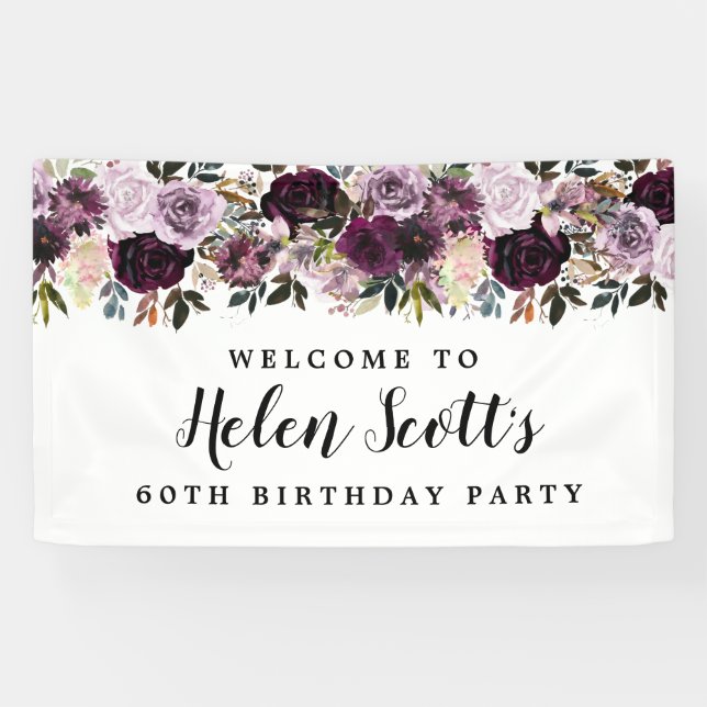 Purple Mauve Pink 60th Birthday Party Welcome Banner (Horizontal)
