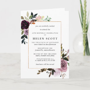 Purple Mauve Pink Floral 60th Birthday Folded Invitation
