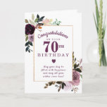 Purple Mauve Pink Floral 70th Birthday Card<br><div class="desc">Congratulate a very special person on their 70th birthday with a purple and mauve pink rose floral design. Elegant and chic the roses decorate a thin gold frame. All of the text can be edited,  so you can customize a very personal and meaningful message.</div>