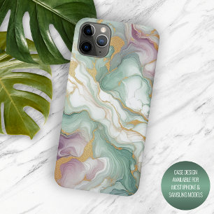 Purple Mauve Pink Green Gold Marble Art Pattern iPhone 15 Pro Max Case