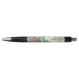 Purple Mauve Pink Green Gold Marble Art Pattern Pen