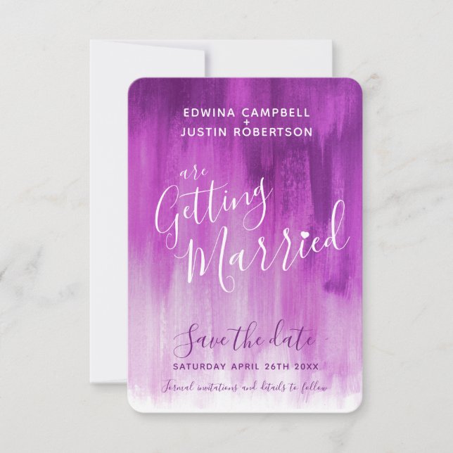 Purple mauve plum modern art save the date cards (Front)