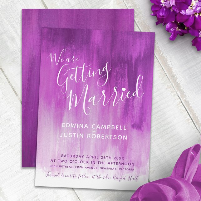 Purple mauve plum modern art wedding invitations (Creator Uploaded)