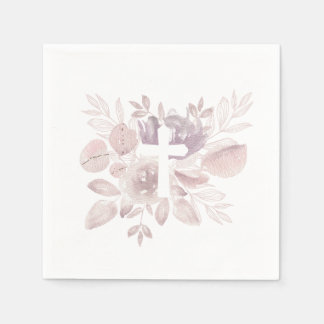 Purple Mauve Watercolor Floral Cross  Napkin