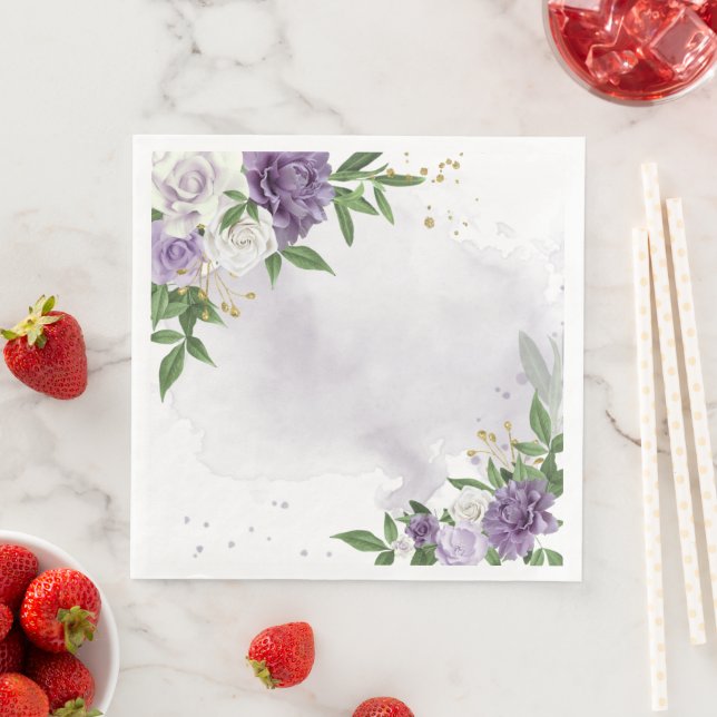purple mauve white floral  paper dinner napkins (Insitu)