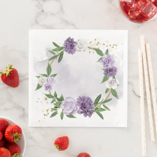 purple mauve white floral wreath napkin