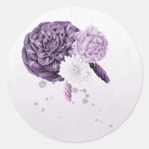 purple mauve & white flowers classic round sticker