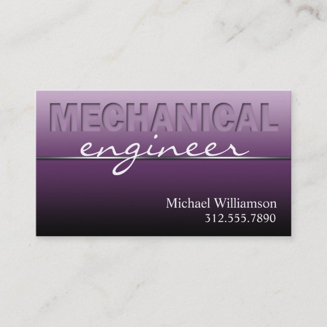 Purple Mechanical Engineer Sleek Business Cards (Front)