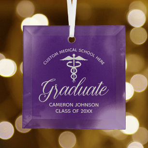 Purple Medical School Graduation Christmas Glass Ornament