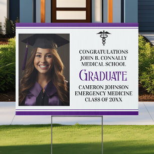 Purple Medical School Graduation Photo Yard Garden Sign