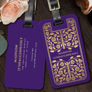Purple Medieval Fantasy Gold Sword Name Luggage Tag