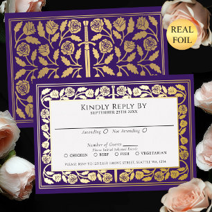 Purple Medieval Gold Sword Royal Wedding RSVP