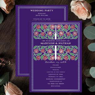 Purple Medieval Silver Floral Sword Royal Wedding Program
