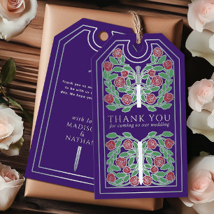 Purple Medieval Silver Sword Wedding Thank You Gift Tags