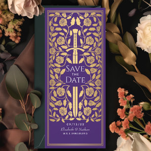 Purple Medieval Sword Save the Date Invitation
