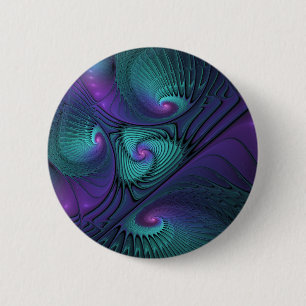 Purple Meets Turquoise Modern Abstract Fractal Art 2 Inch Round Button
