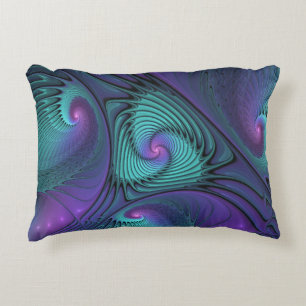 Purple meets Turquoise modern abstract Fractal Art Accent Pillow