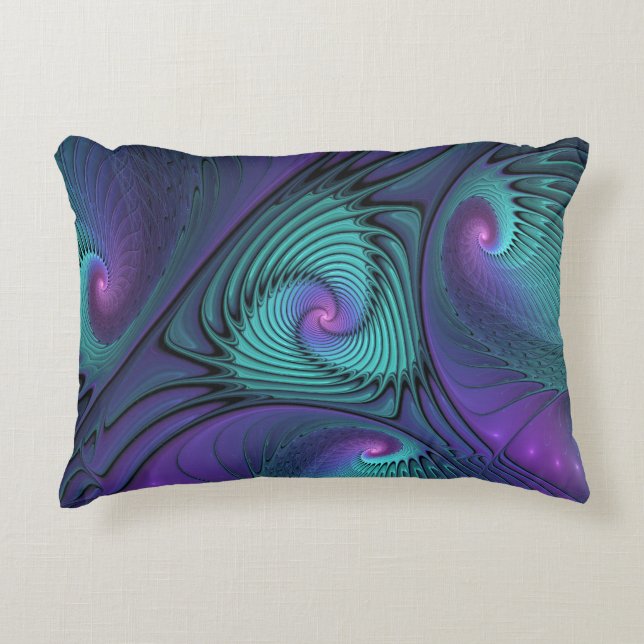 Purple meets Turquoise modern abstract Fractal Art Accent Pillow (Front)