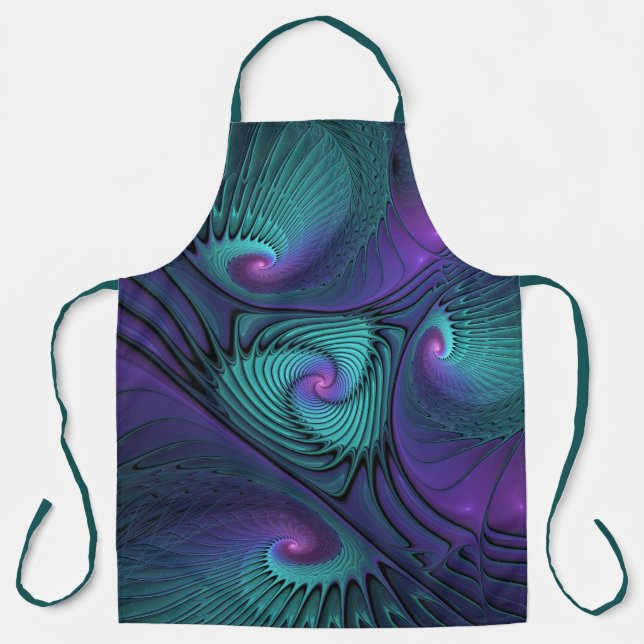 Purple Meets Turquoise Modern Abstract Fractal Art Apron (Front)