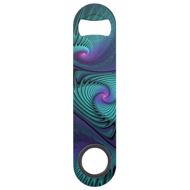 Purple Meets Turquoise Modern Abstract Fractal Art Bar Key (Front)