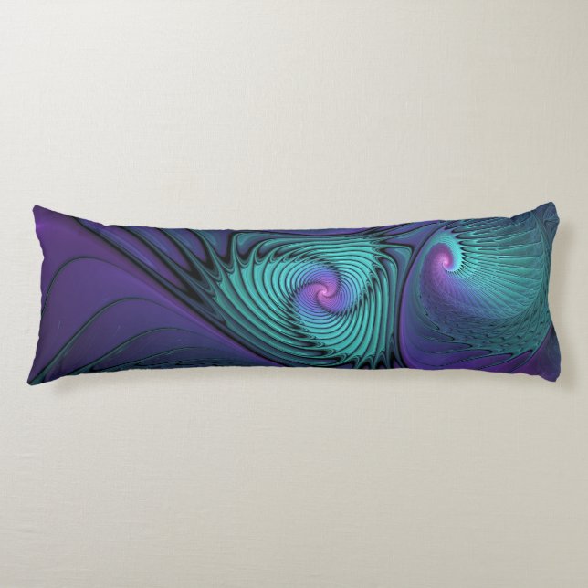 Purple meets Turquoise modern abstract Fractal Art Body Pillow (Front)