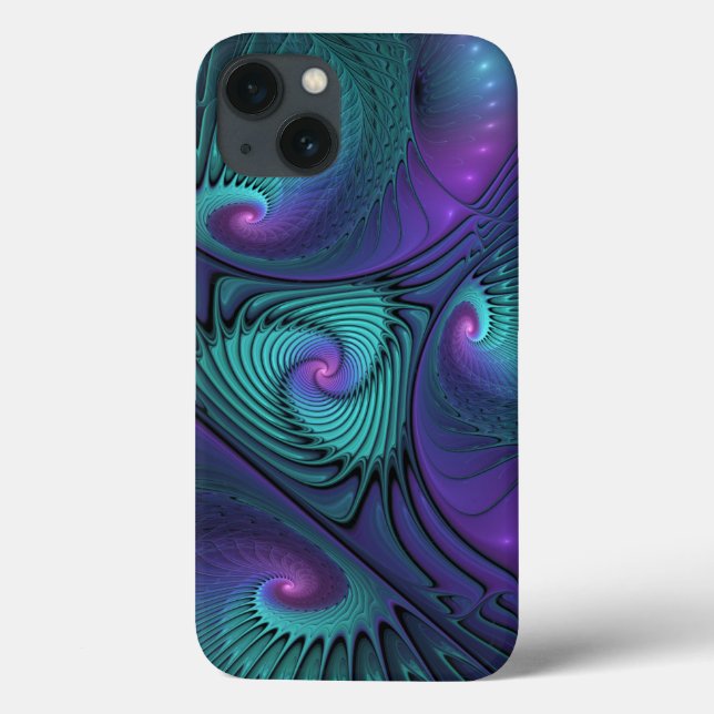 Purple meets Turquoise modern abstract Fractal Art Case-Mate iPhone Case (Back)
