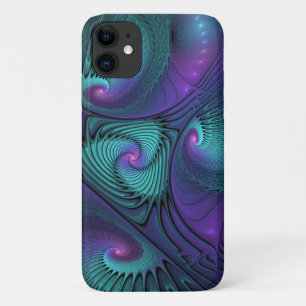 Purple Meets Turquoise Modern Abstract Fractal Art iPhone 11 Case