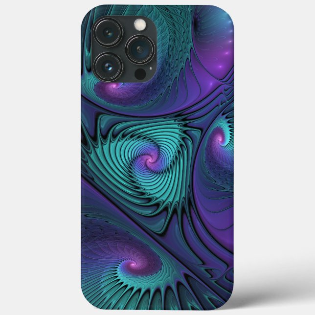 Purple Meets Turquoise Modern Abstract Fractal Art Case-Mate iPhone Case (Back)