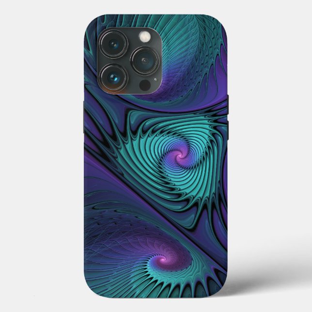 Purple Meets Turquoise Modern Abstract Fractal Art Case-Mate iPhone Case (Back)