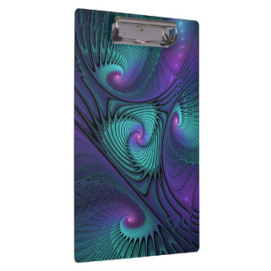 Purple meets Turquoise modern abstract Fractal Art Clipboard