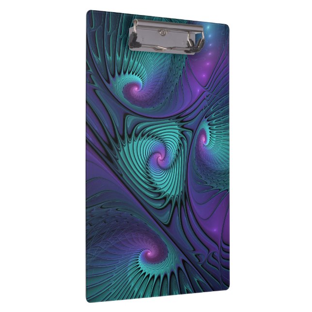 Purple meets Turquoise modern abstract Fractal Art Clipboard (Right)