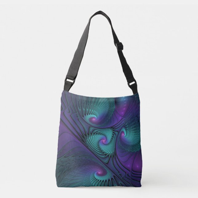 Purple meets Turquoise modern abstract Fractal Art Crossbody Bag (Front)