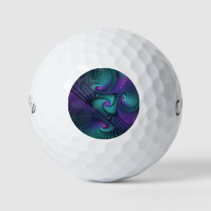 Purple Meets Turquoise Modern Abstract Fractal Art Golf Balls
