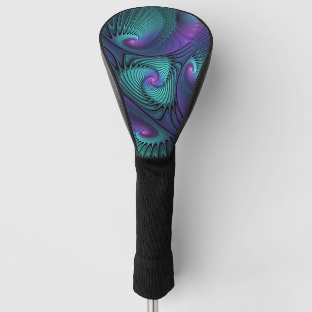 Purple Meets Turquoise Modern Abstract Fractal Art Golf Head Cover (Front)