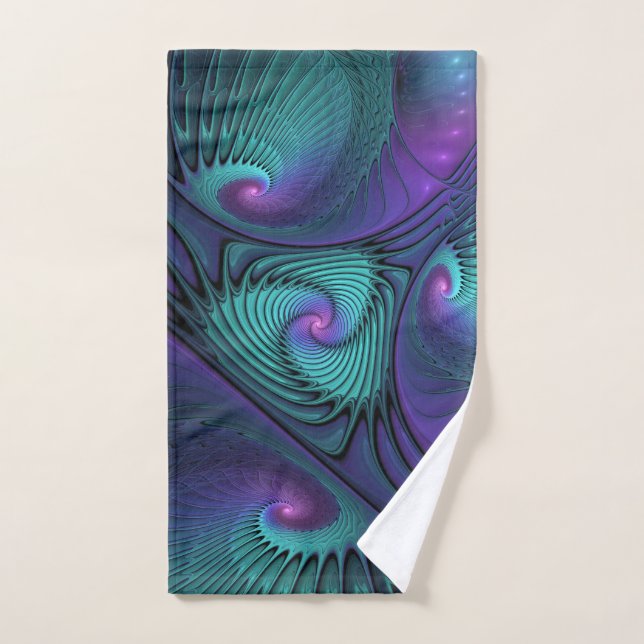 Purple meets Turquoise modern abstract Fractal Art Hand Towel (Hand Towel)