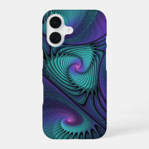 Purple meets Turquoise modern abstract Fractal Art iPhone 16 Case