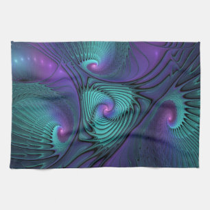 Purple meets Turquoise modern abstract Fractal Art Kitchen Towel