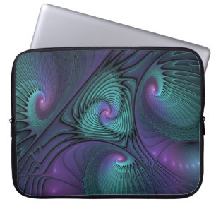 Purple meets Turquoise modern abstract Fractal Art Laptop Sleeve