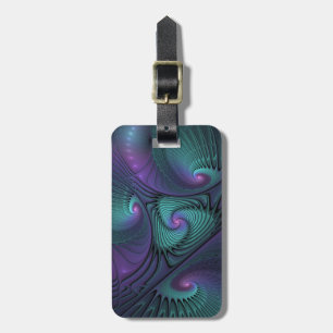 Purple Meets Turquoise Modern Abstract Fractal Art Luggage Tag
