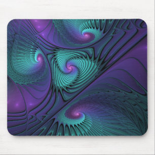 Purple meets Turquoise modern abstract Fractal Art Mouse Pad