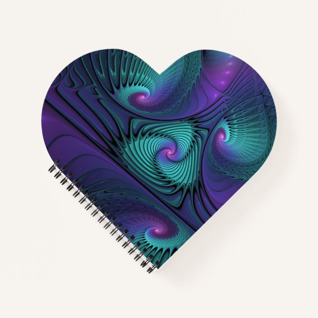 Purple Meets Turquoise Modern Abstract Fractal Art Notebook (Front)