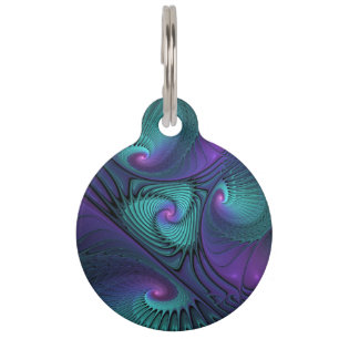 Purple meets Turquoise modern abstract Fractal Art Pet Tag