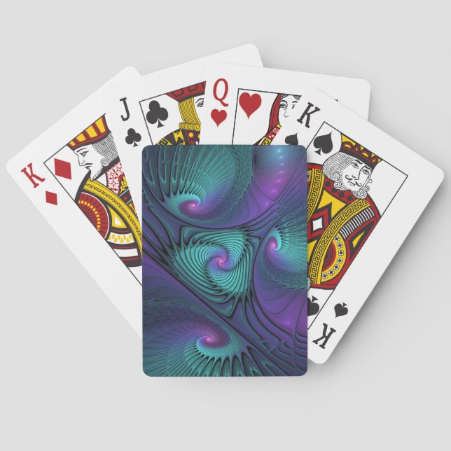 Purple Meets Turquoise Modern Abstract Fractal Art Playing Cards (Back)