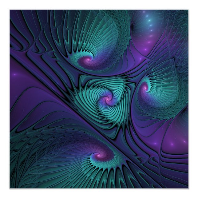 Purple meets Turquoise modern abstract Fractal Art Poster (Front)