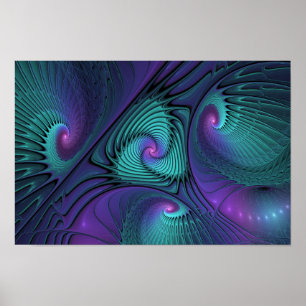 Purple meets Turquoise modern abstract Fractal Art Poster
